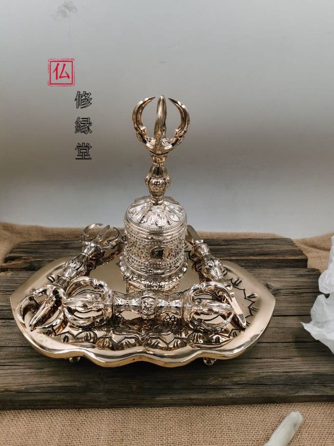 【修縁堂】密教法具 鬼面5点セット 鬼面の鈴 鐘 五鈷杵 三鈷杵 独鈷杵 真鍮