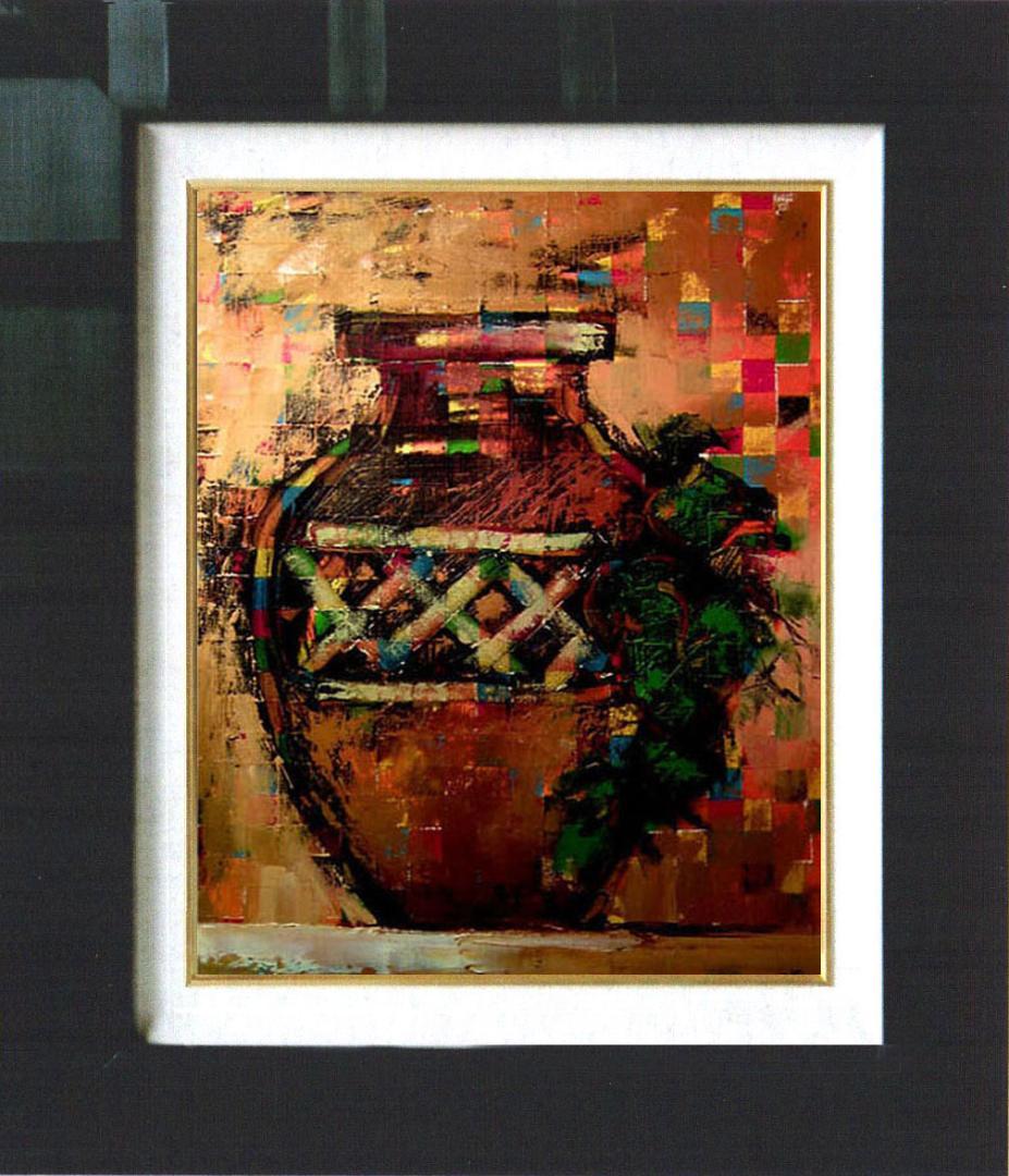 油絵 菅家令子 絵 絵画 インテリア uF6-064104 静物 壺 瓶