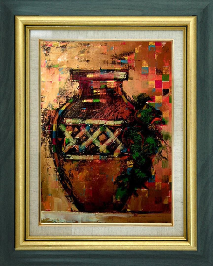 油絵 菅家令子 絵 絵画 インテリア uF6-064104 静物 壺 瓶