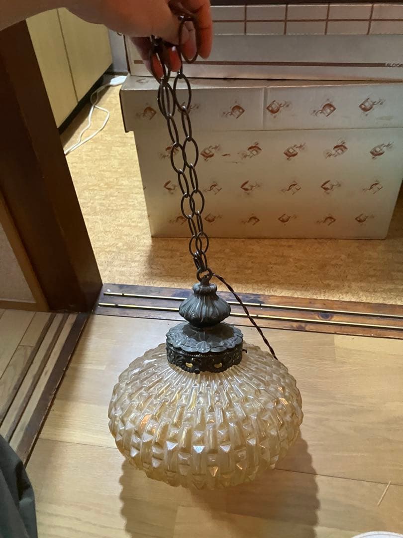 ビンテージ　アンバーランプ　ガラス　ランプシェード　照明　ペンダント