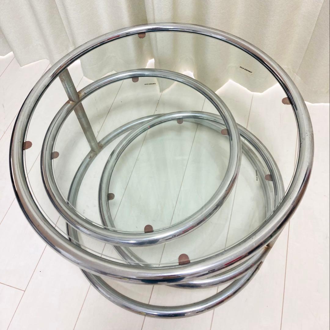 ミッドセンチュリー　ガラステーブル　丸テーブル　4段　インテリア　モダン　北欧