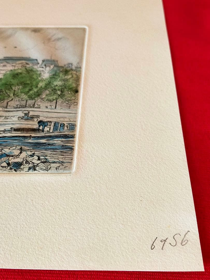 ルーブル美術館カルコグラフィー刻印あり★パリ フランス風景画 銅版画 優美堂額縁