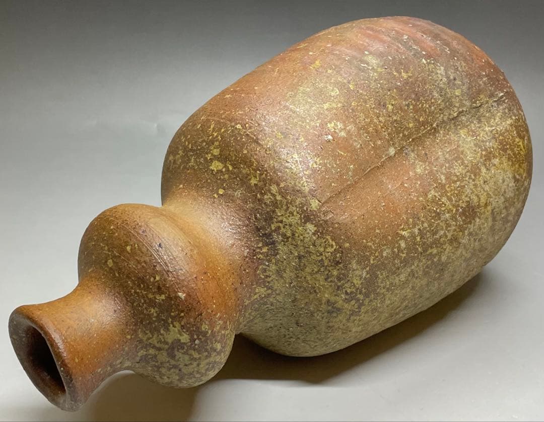 人間国宝　伊勢崎淳　瓢型花生　花入　備前焼　共箱　P99