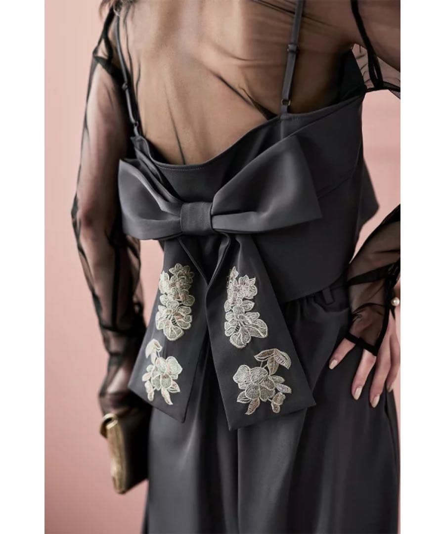 etoll. 3piece刺繍リボンビスチェ＆タックワイドパンツセットアップ