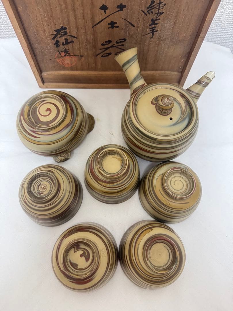 常滑焼 友仙 練上手茶道具のセット