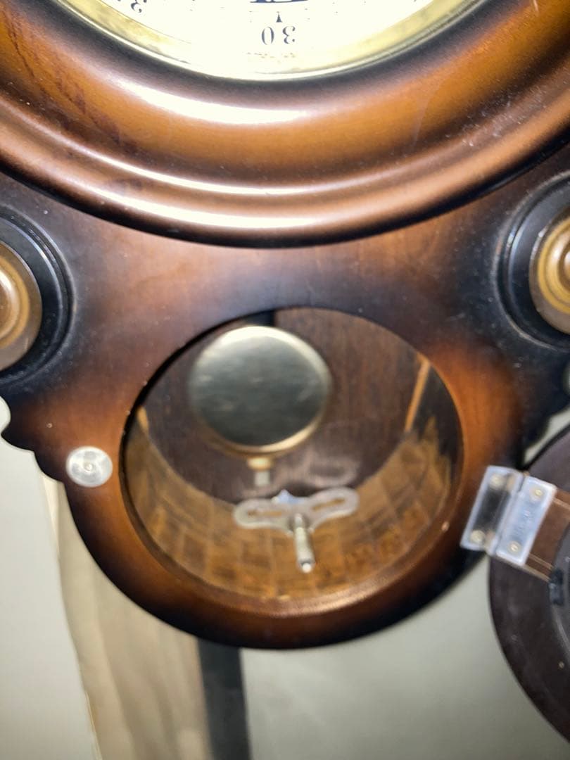 希少 アンティーク柱時計 堀田時計店 CROWNFAN ダルマ四つ丸 稼働中