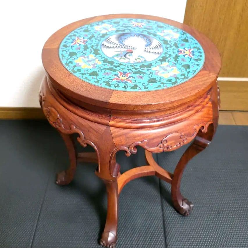 【188】景泰蘭　七宝天板　サイドテーブル　花台飾り台置台装飾時代 唐物中国美術