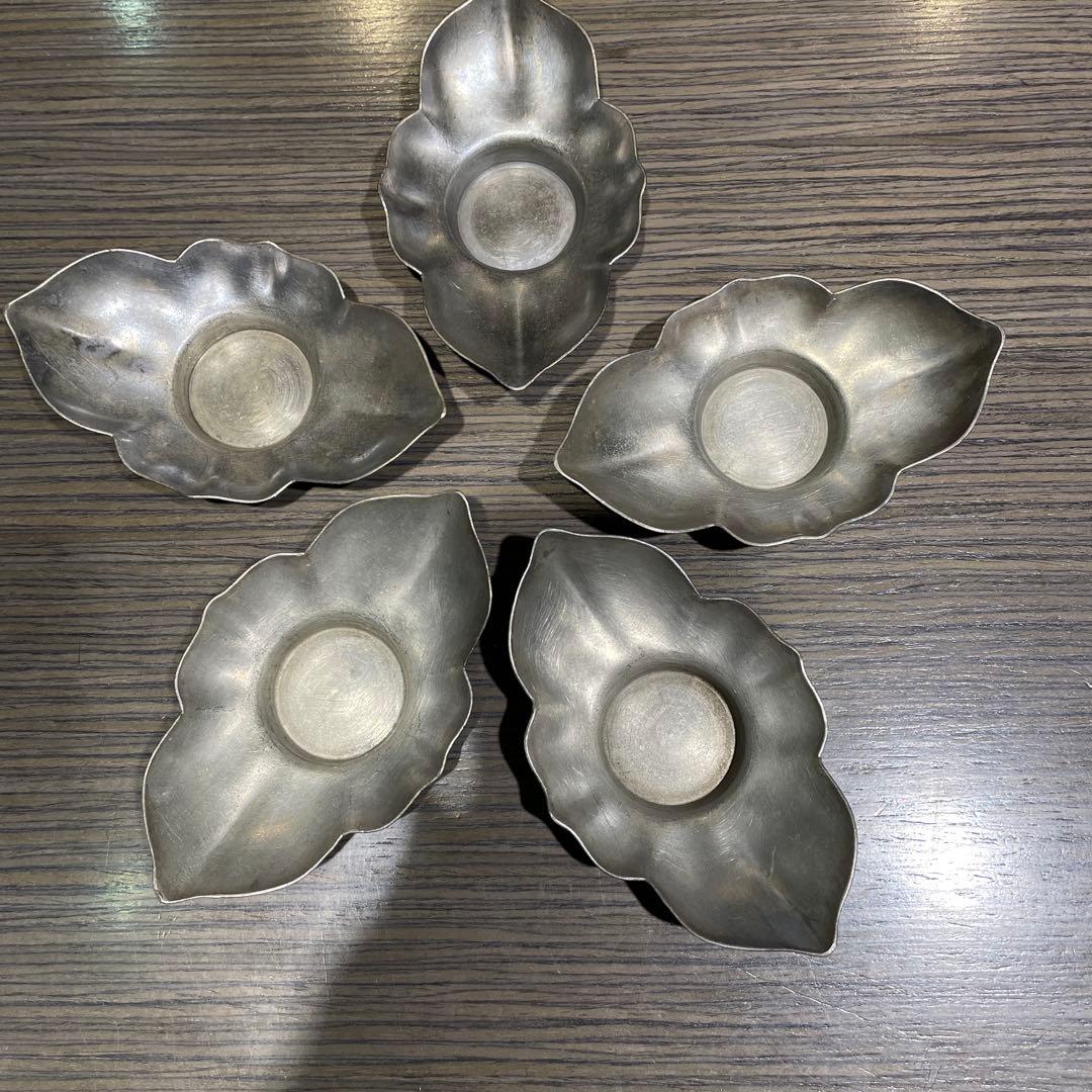 ［お値下げ］中国　古錫　張廣徳製　茶托　5客