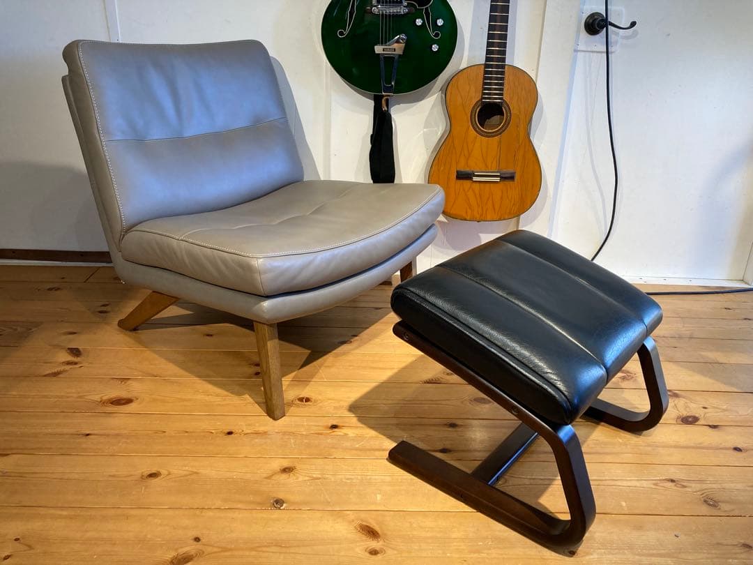 画像29枚 冨士ファニチア ブラック 本革 レザー オットマン スツール リク