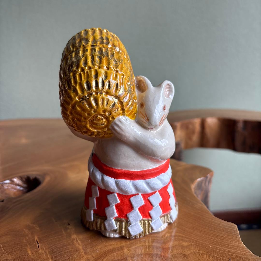 六兵衛窯 子年 「冨久俵」ねずみ 干支置物 清水焼 陶芸 たち吉 共箱