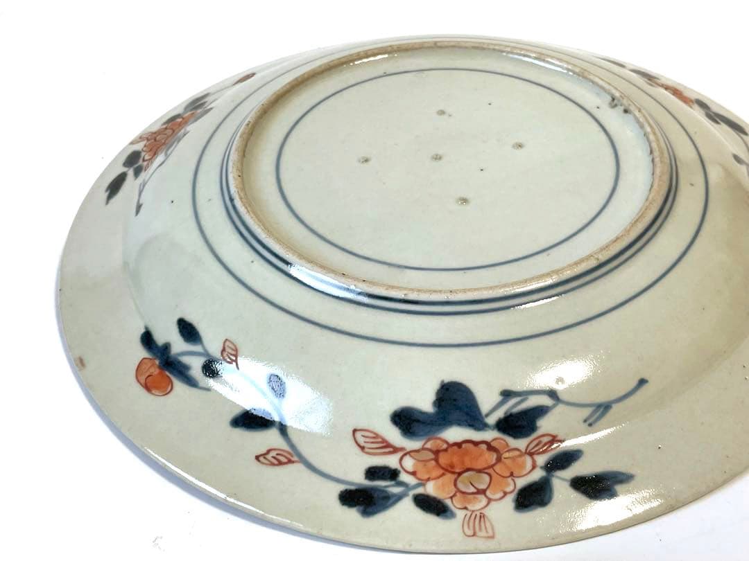 骨董　アンティーク　古伊万里　色絵　金襴手　輸出伊万里　獅子牡丹　皿　丸皿