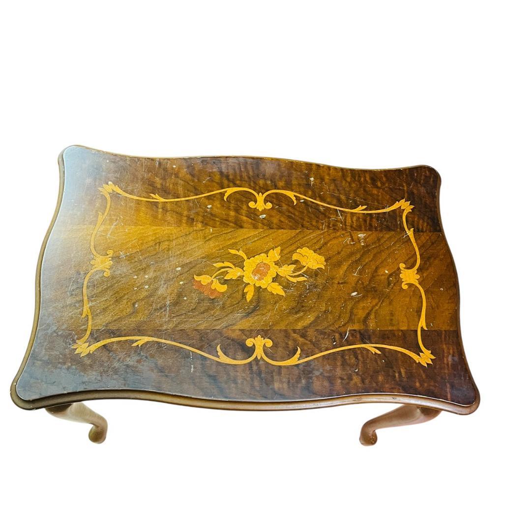 象嵌入り　ネストテーブルセット アンティーク　猫脚　3台