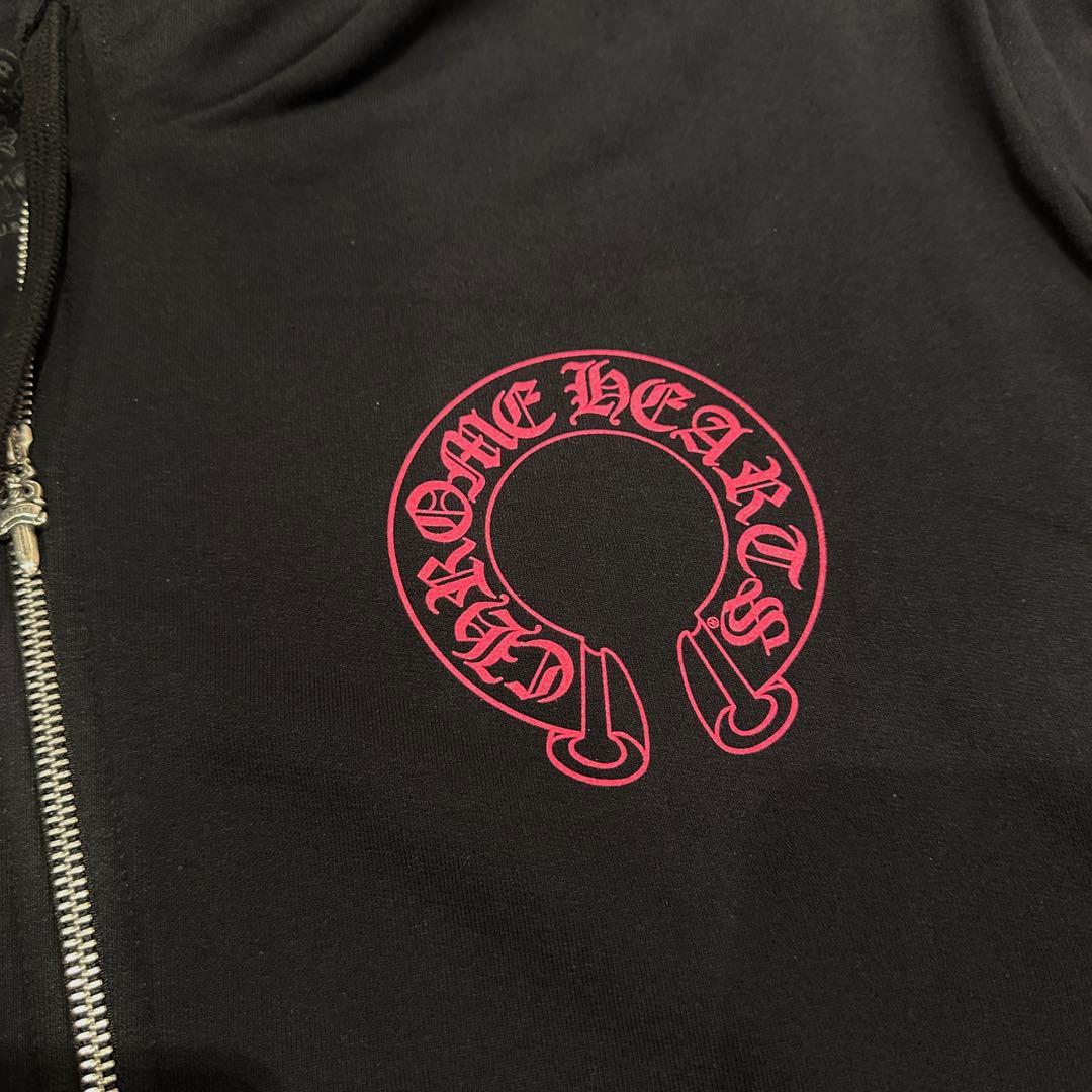 【新品正規品】新作希少クロムハーツ ジップパーカー 黒/ピンク　XLサイズ