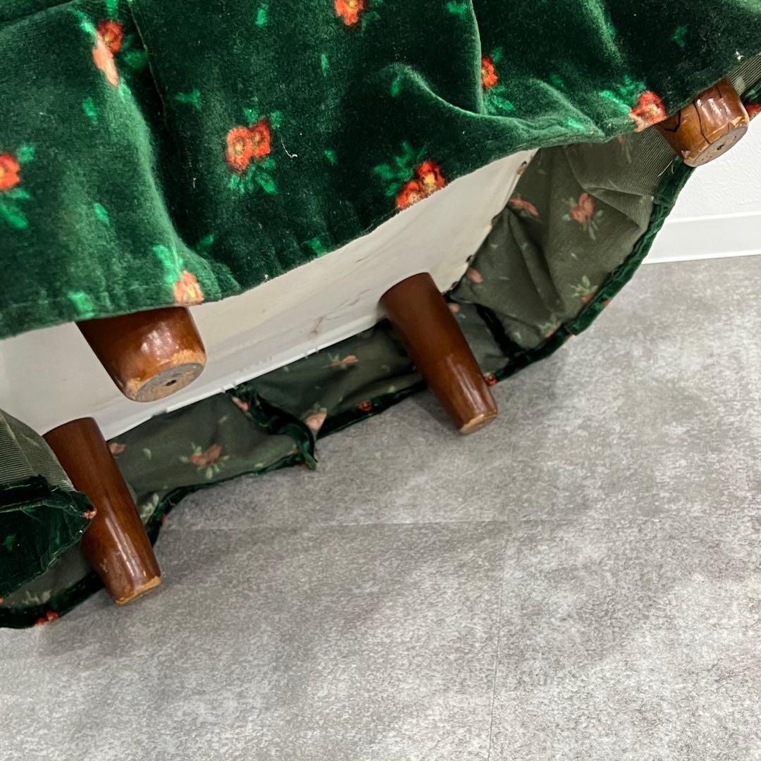 花柄ベルベットオットマン 昭和レトロ スツール クッション一体型 アンティーク