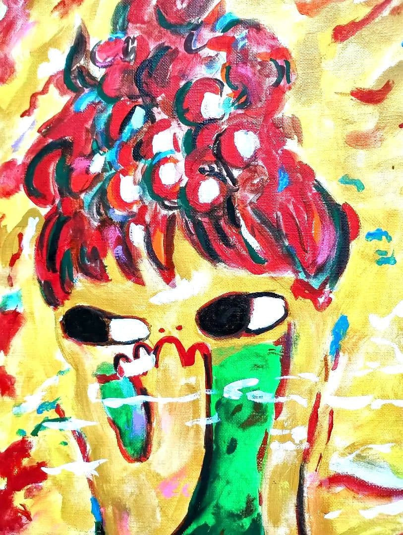 【SALE】［F8号］ロッカクアヤコ/肉筆/手描き/表裏サイン有/油彩/アクリル