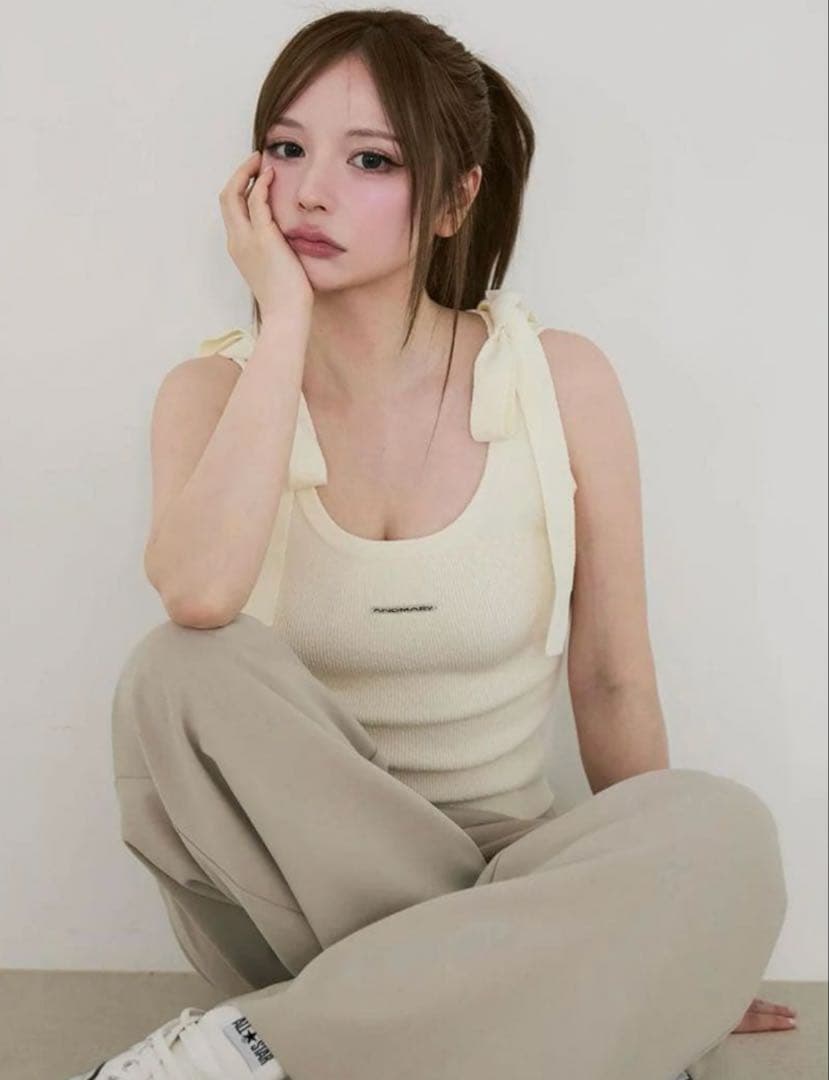 【美品】andmary Avrill ribbon tops ivory