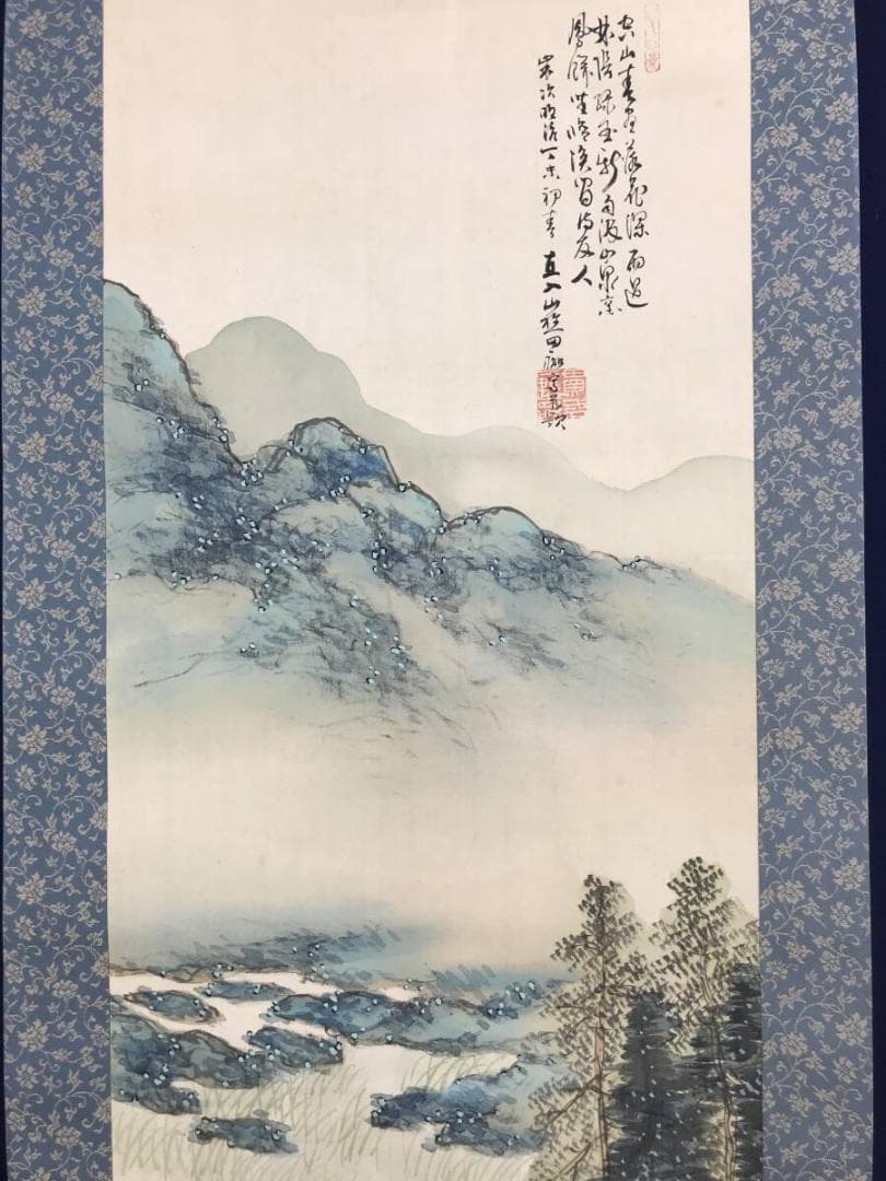 模写/田能村直入/山水図/山水人物図/春景山水図/掛軸/名家伝来/AH-721