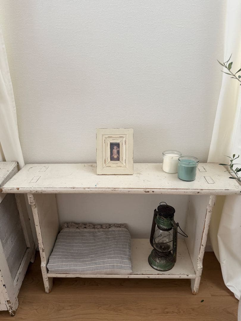 【英国直輸入】アンティーク ホワイト木製シェルフ