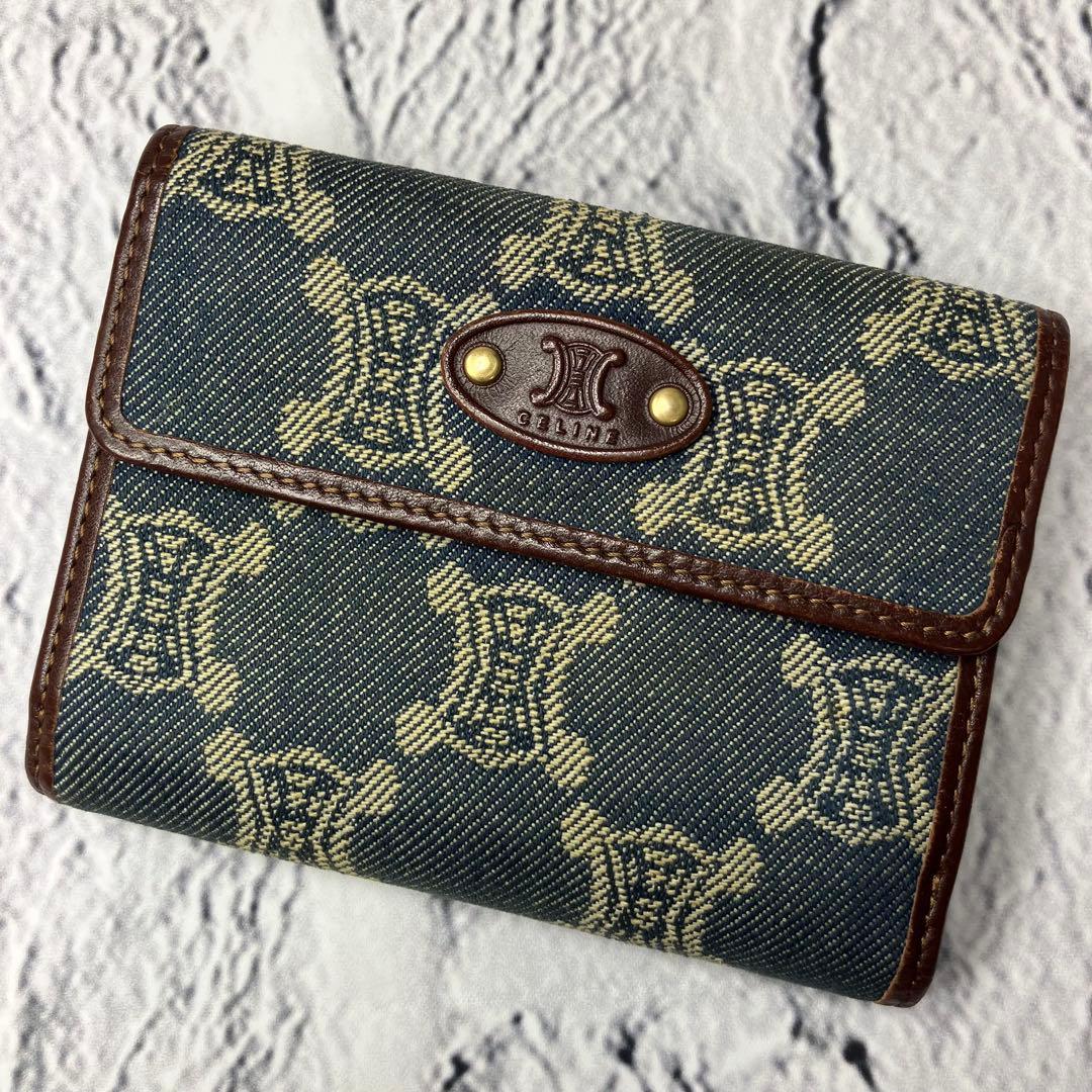 美品✨セリーヌ パリマカダム デニムキャンバス レザー トリオンフ 三つ折り財布