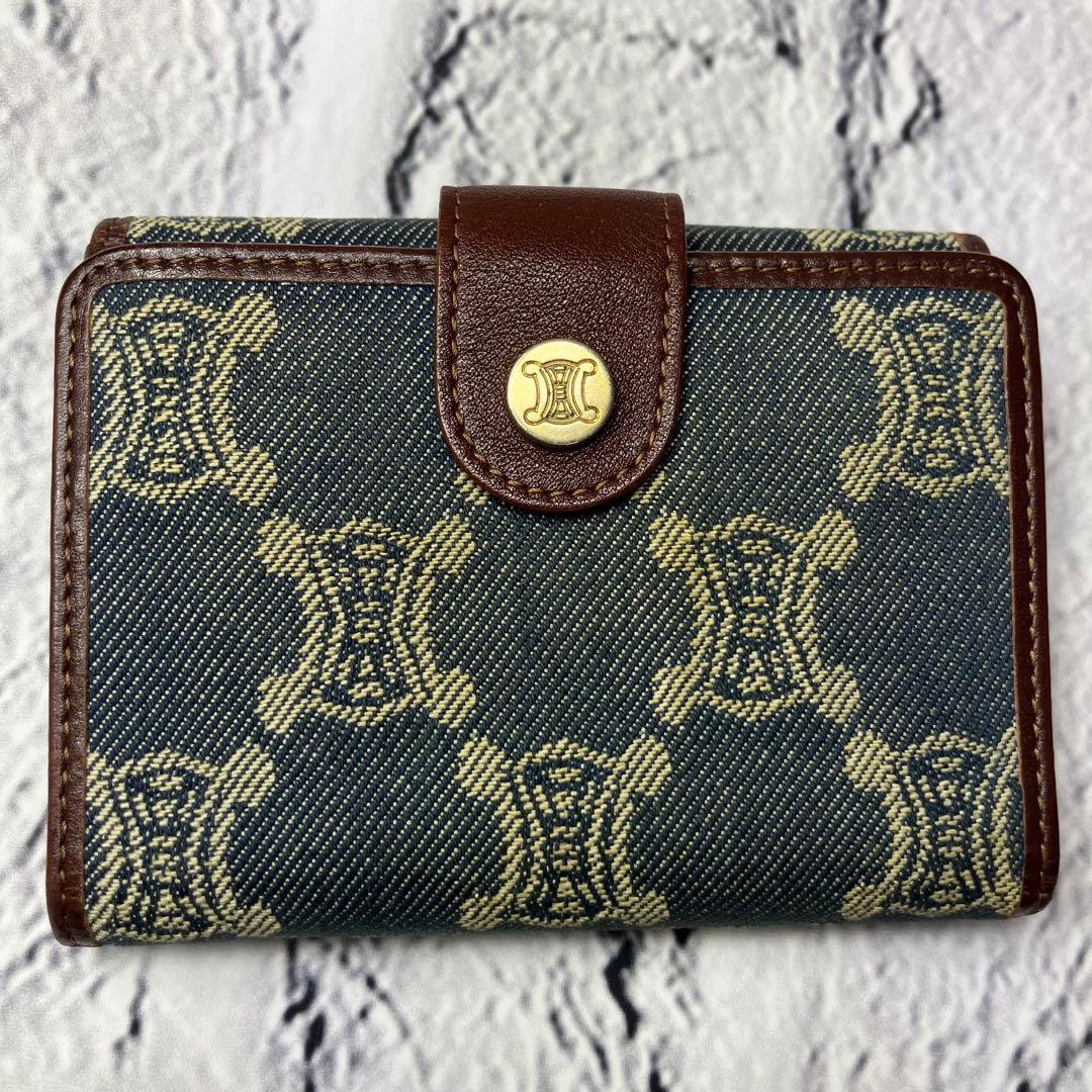 美品✨セリーヌ パリマカダム デニムキャンバス レザー トリオンフ 三つ折り財布