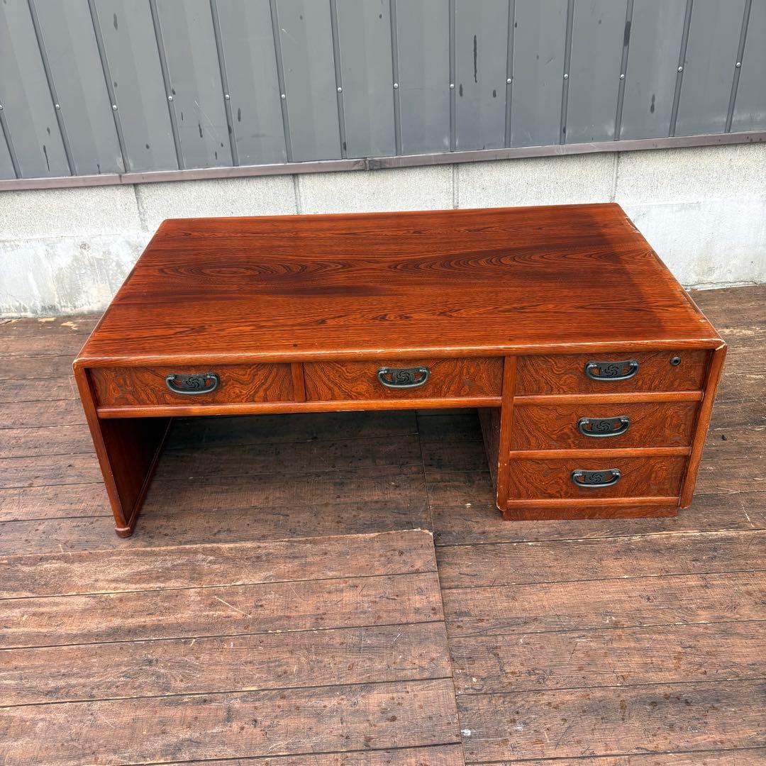 昭和レトロ 木製文机 座机 収納引き出し5杯 和家具 古家具 机 デスク 古道具