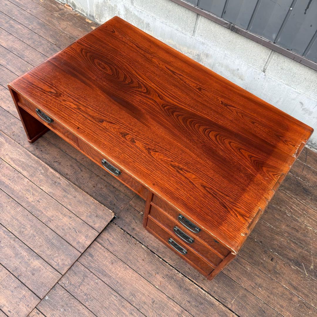 昭和レトロ 木製文机 座机 収納引き出し5杯 和家具 古家具 机 デスク 古道具