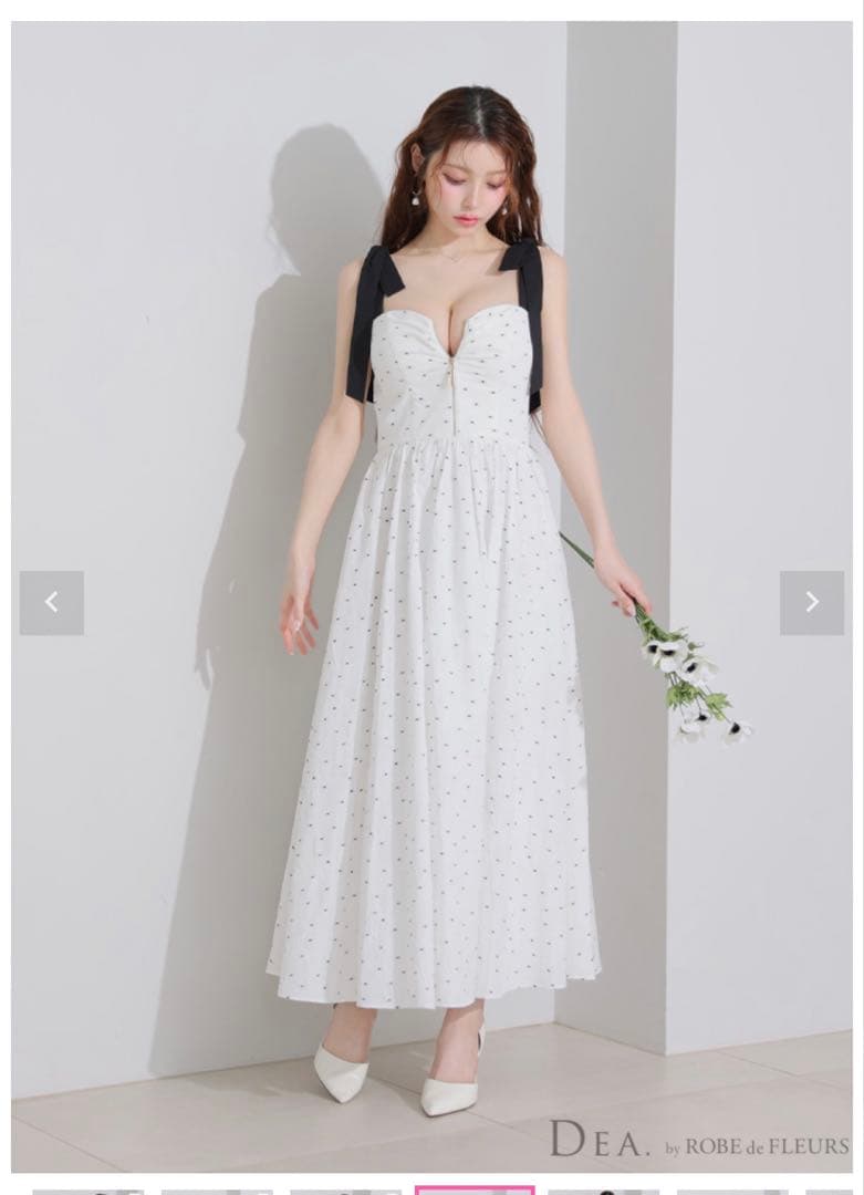 DEA. ローブドフルール ショルダーリボンドットフレアロング キャバドレス