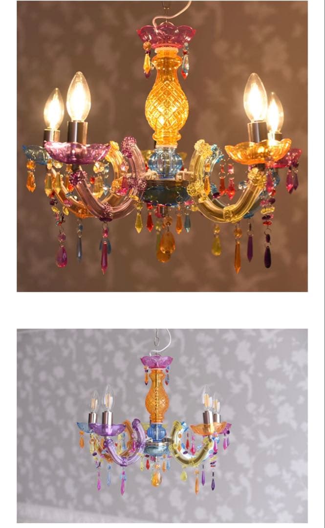 【新品未使用】LEDライト付・多色シャンデリア・5灯