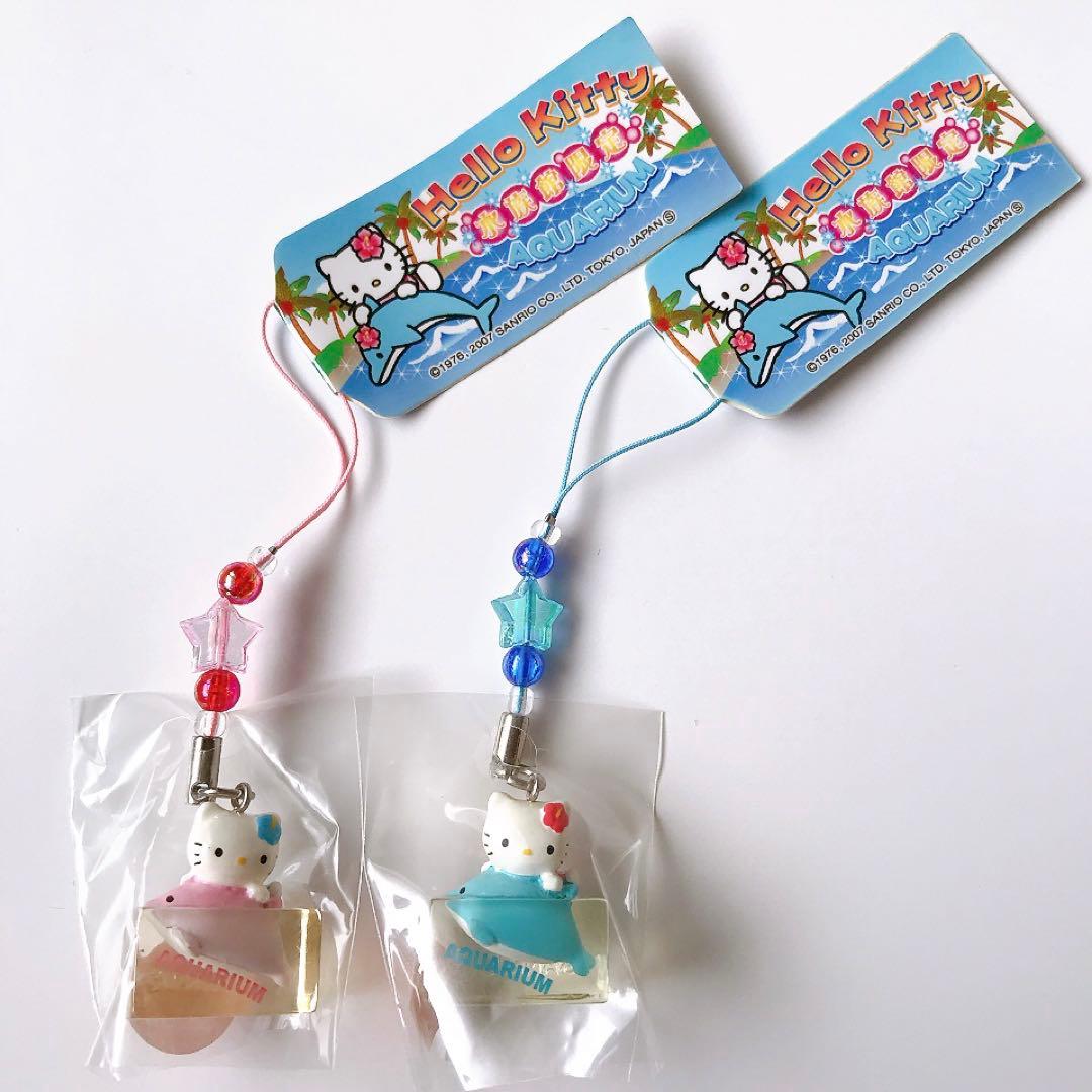 ご当地キティ★水族館限定★クリアキューブ★根付け★ストラップ★イルカ★ビーズ