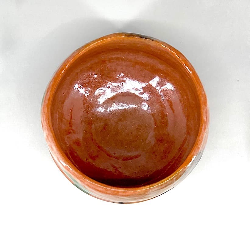 楽焼　西出窯　徳力富吉郎 作　瓢箪画　赤楽　茶碗　無傷　在銘　合箱。