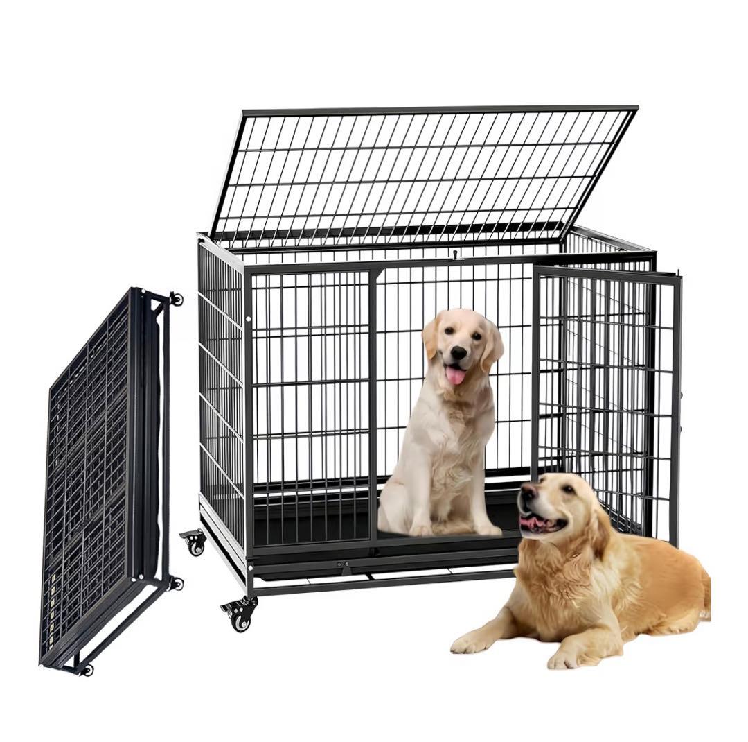 犬ケージ 大型 折りたたみ可能 キャスター付き 引き出し式トレー 掃除簡単