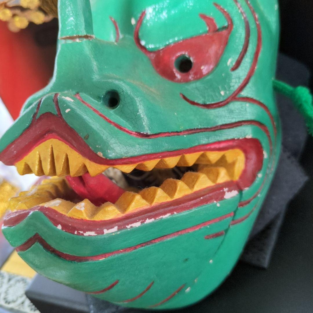 【手彫】緑色の木製ドラゴン面