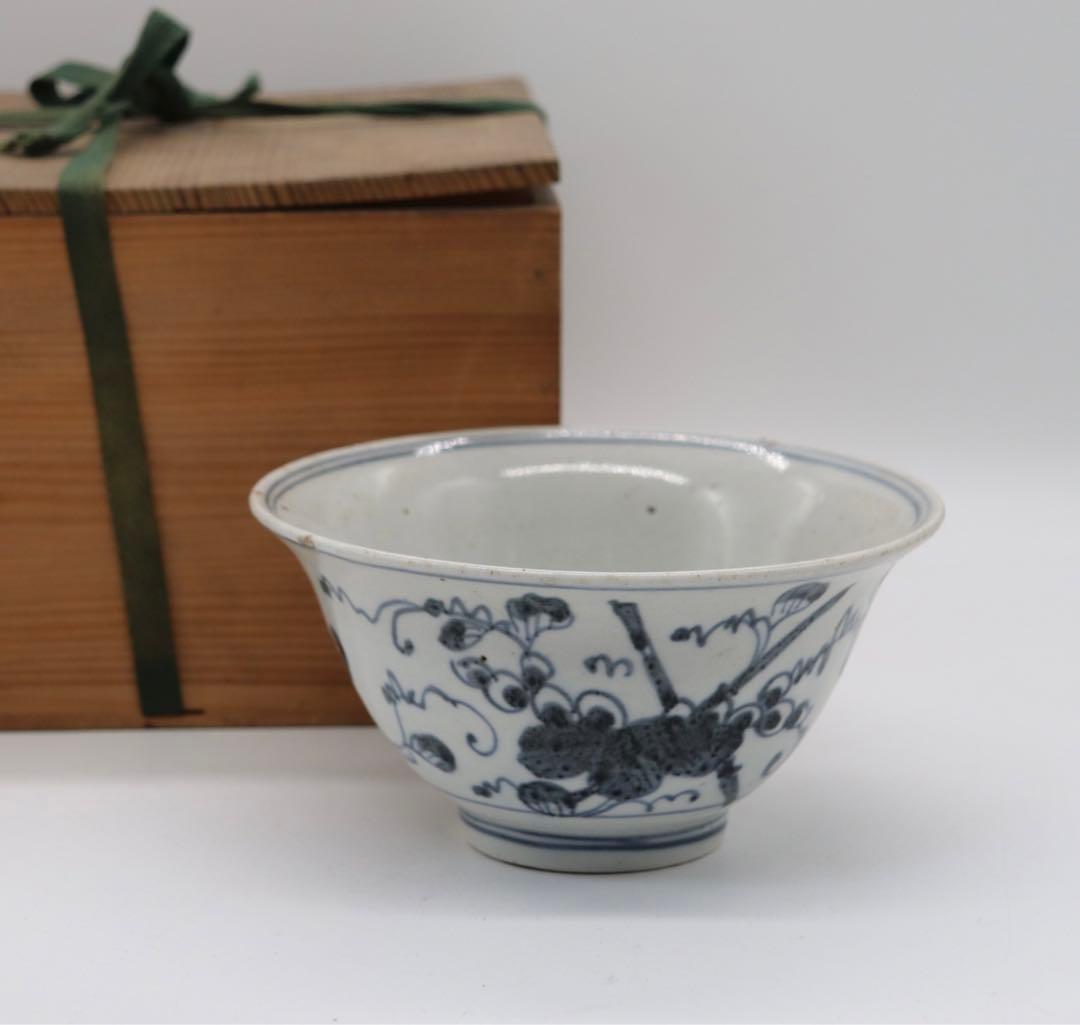 中国　染付お碗　木箱入　送料込み0311