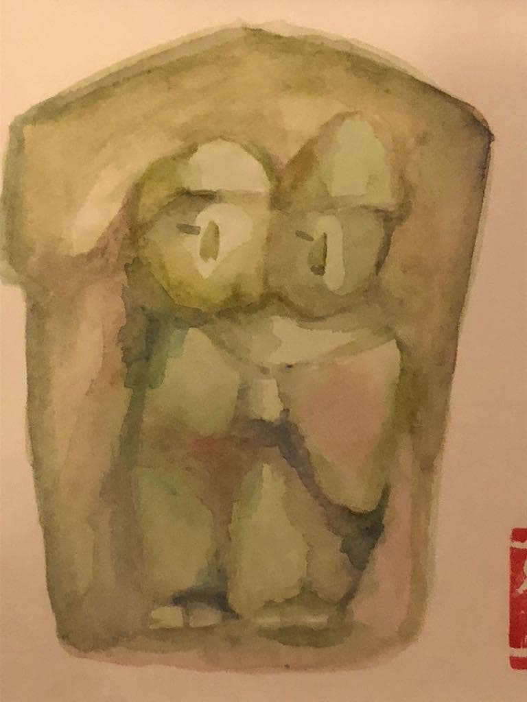 アート  道祖神 小サイズ  額付き　幸福　永遠