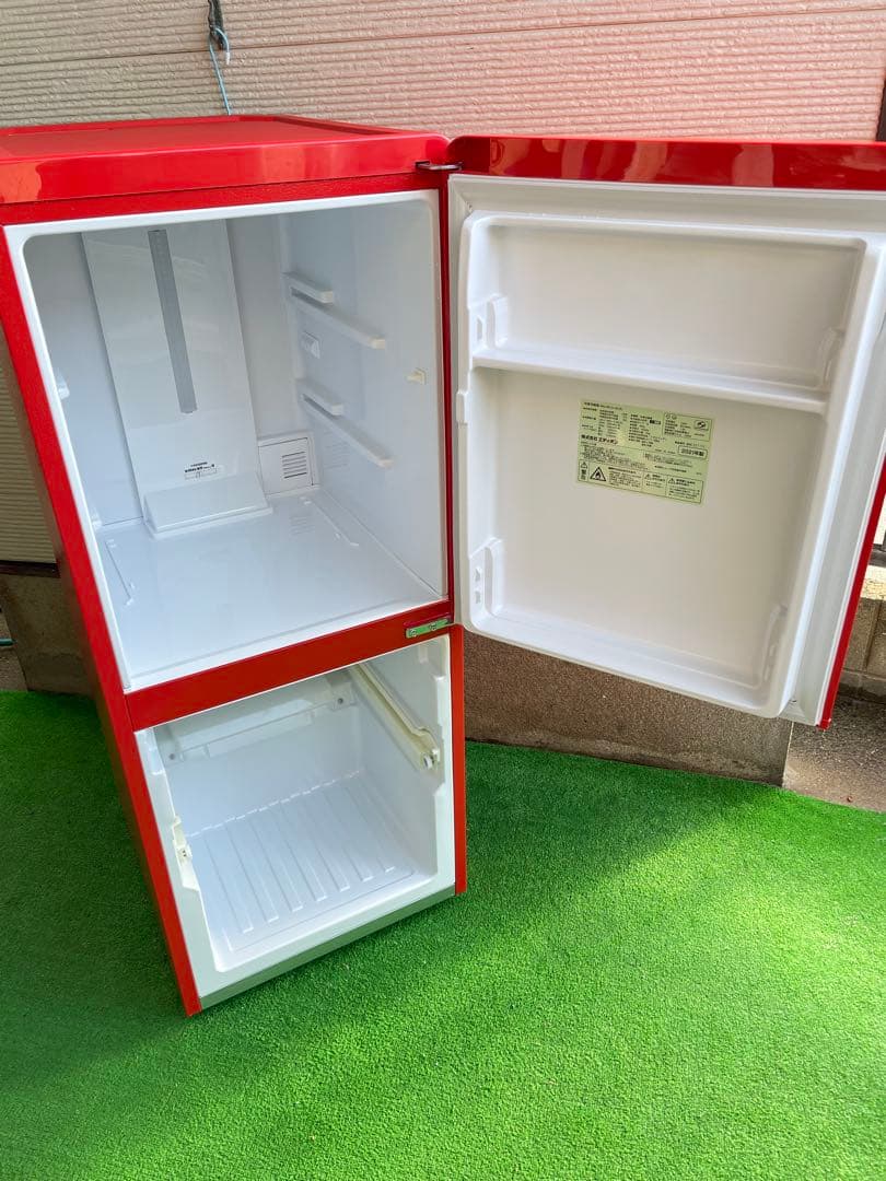 637極美品✨ エディオン レトロインバーターおしゃれレッド 2ドア冷蔵庫 単身