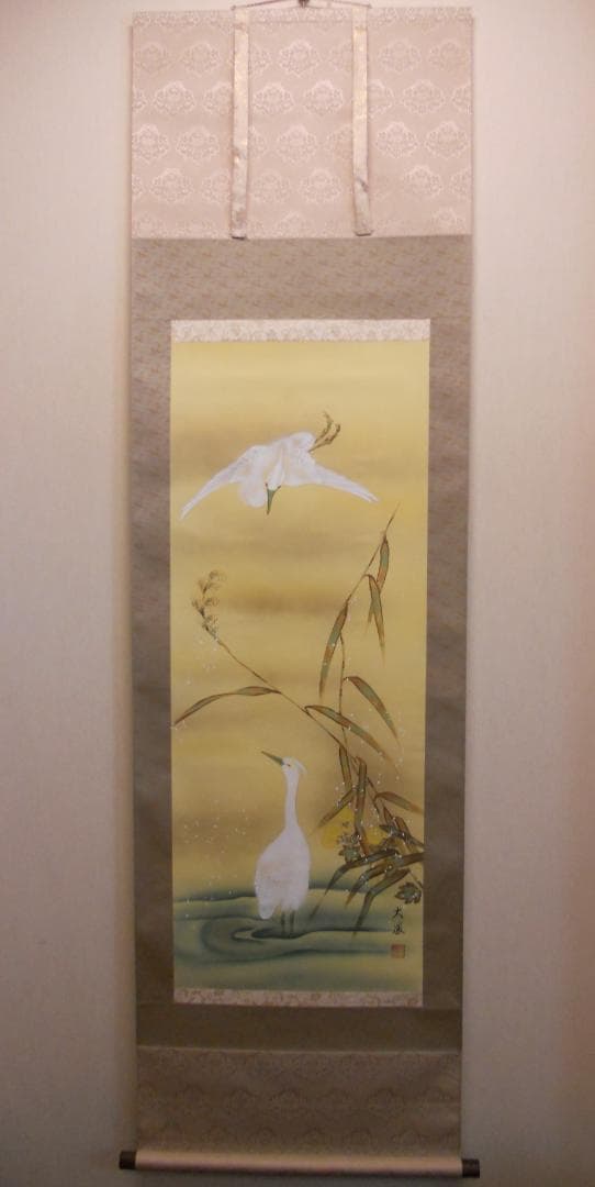 掛け軸 小川大鳳 『 白鷺 』 軸装 茶道具 掛軸 美品 です。