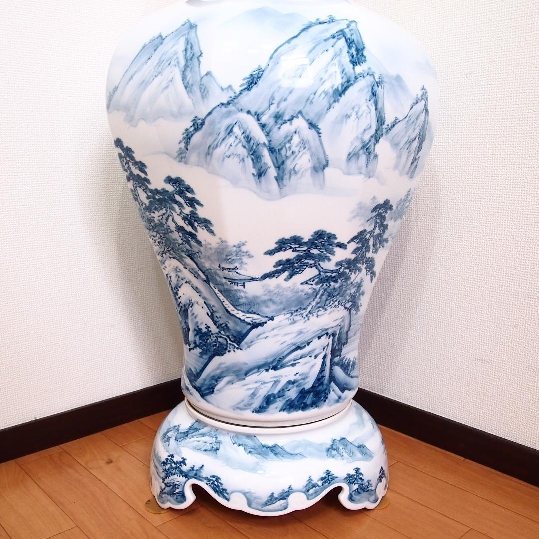 【美品】有田焼 沈香壺 勝雲作/藤井勝雲 絵付師:金武自然 山水染付 壷/つぼ