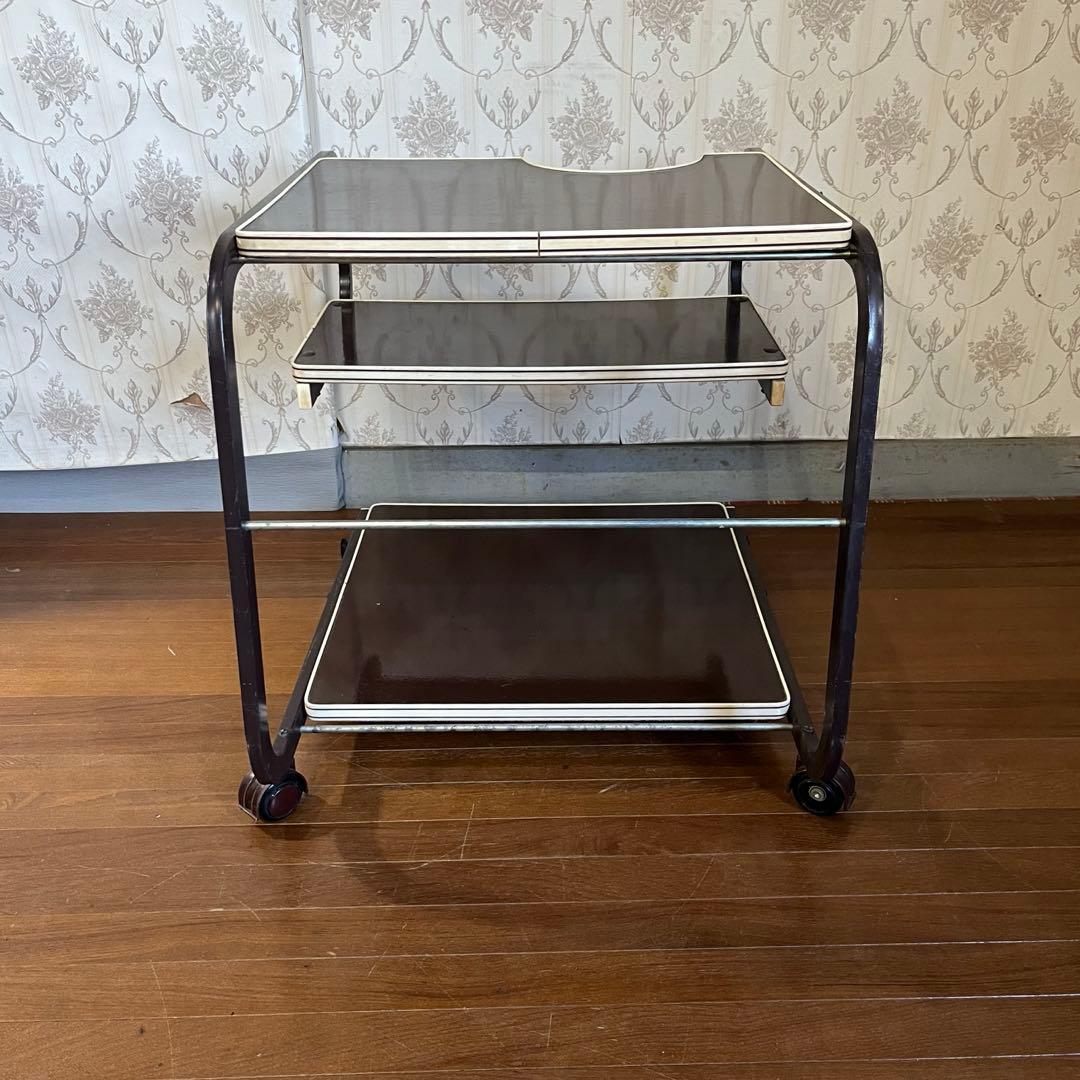 【アンティーク】アイアンフレーム キャスター付き サイドテーブル ワゴン 古道具