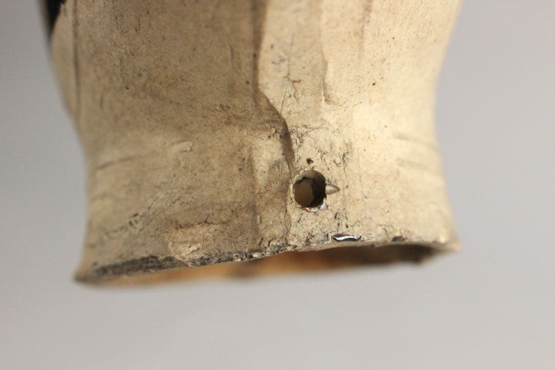 No4476 中国美術　磁州窯　黒釉葉文扁壷　木製台/木箱付　花器　送料無料