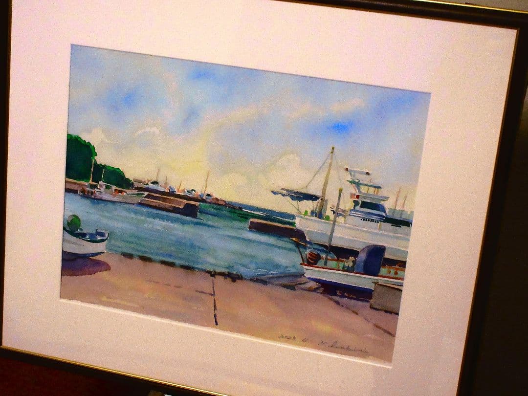 港の風景 水彩画 2023年制作 額装済み F6サイズ