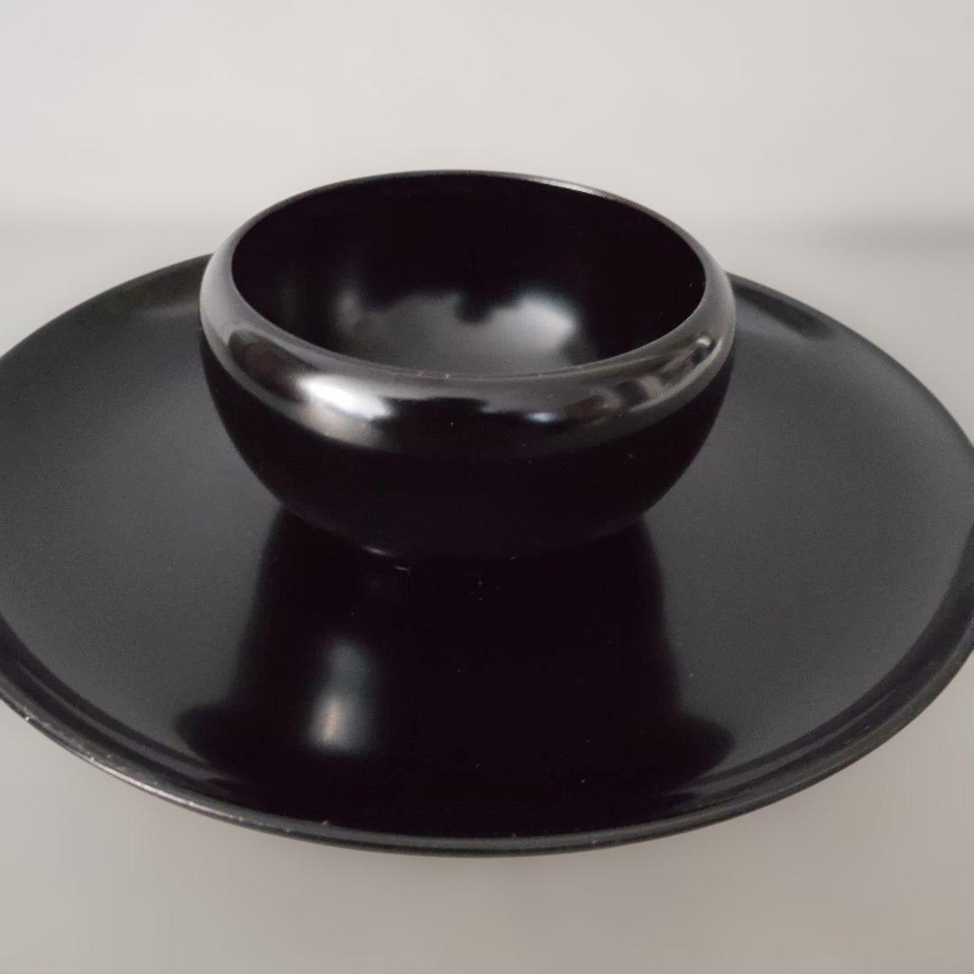 天目茶碗 黒 草山作 木製 天目台セット 黒塗 貴人台 茶道具 紙箱