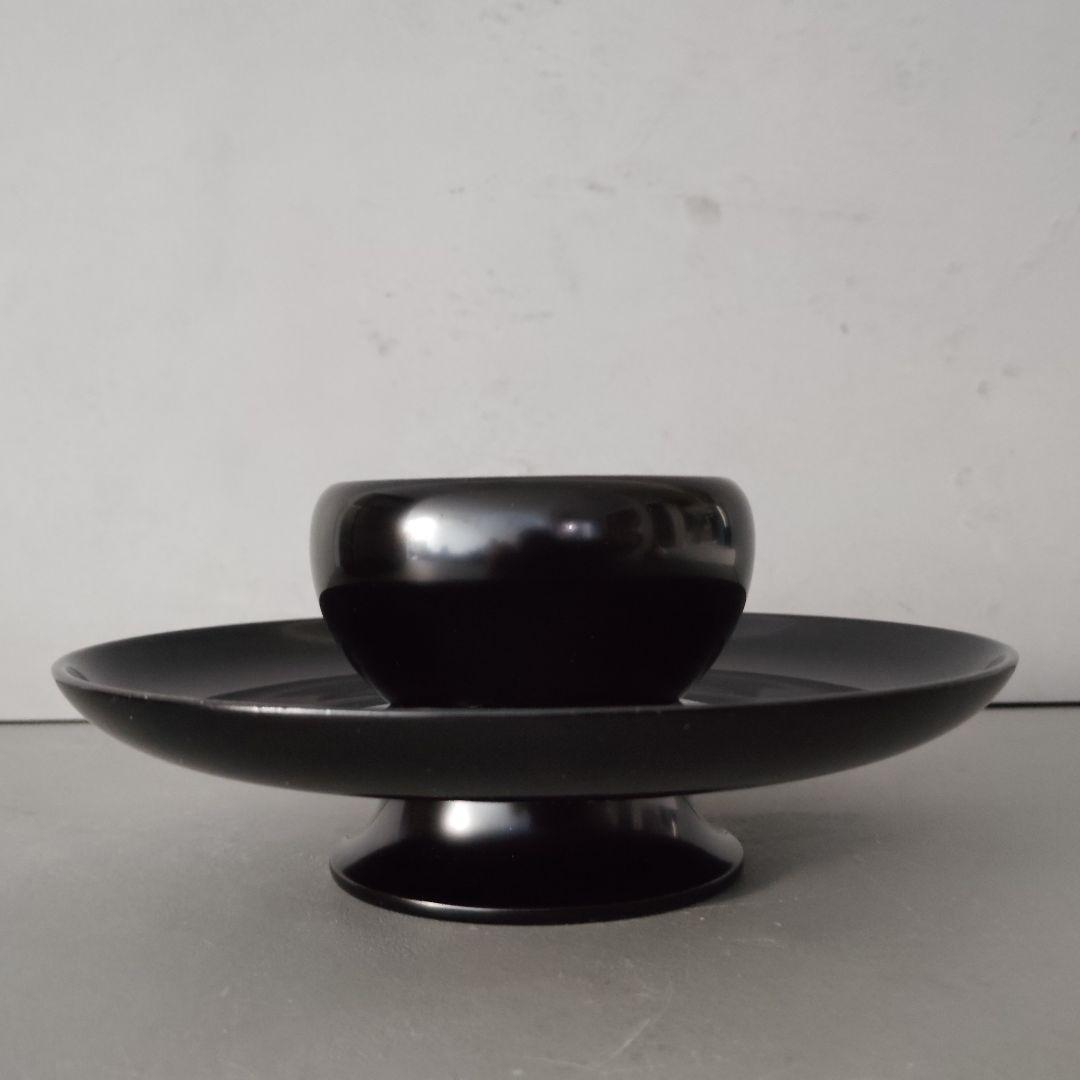 天目茶碗 黒 草山作 木製 天目台セット 黒塗 貴人台 茶道具 紙箱