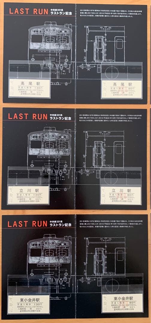 JR東日本　中央線201系ラストラン記念入場券　コンプリート！