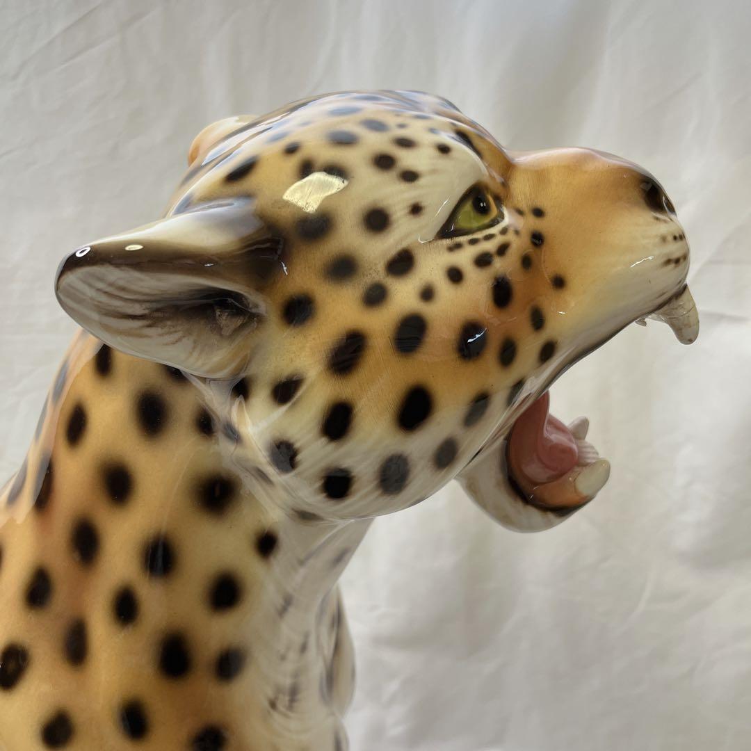 【希少良デザイン】最高級陶器　オブジェ　レオパード　骨董品　美術品　アニマル