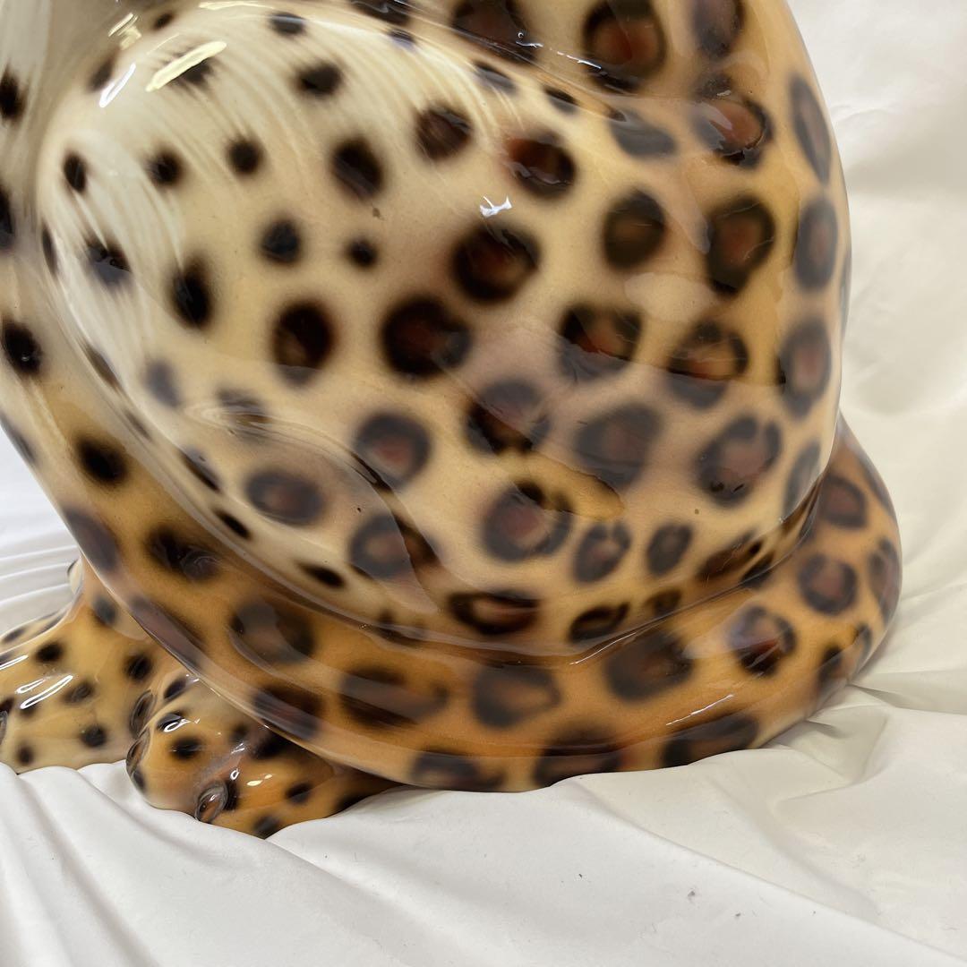 【希少良デザイン】最高級陶器　オブジェ　レオパード　骨董品　美術品　アニマル