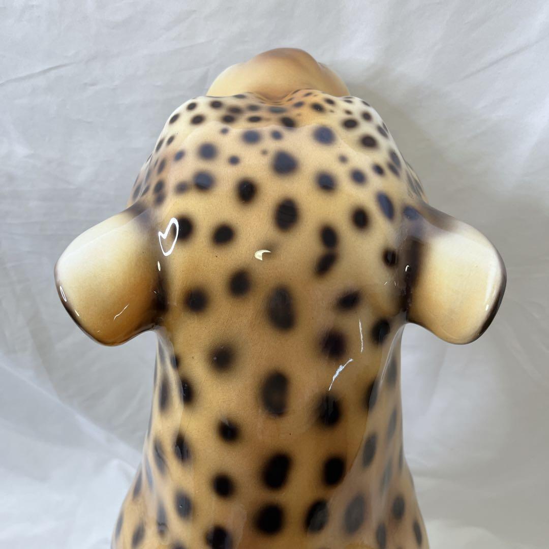 【希少良デザイン】最高級陶器　オブジェ　レオパード　骨董品　美術品　アニマル