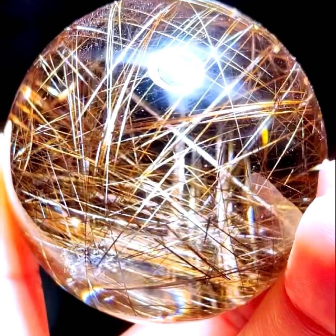超絶綺麗✨53mm ゴールドルチルクォーツ　丸玉スフィア　金針水晶
