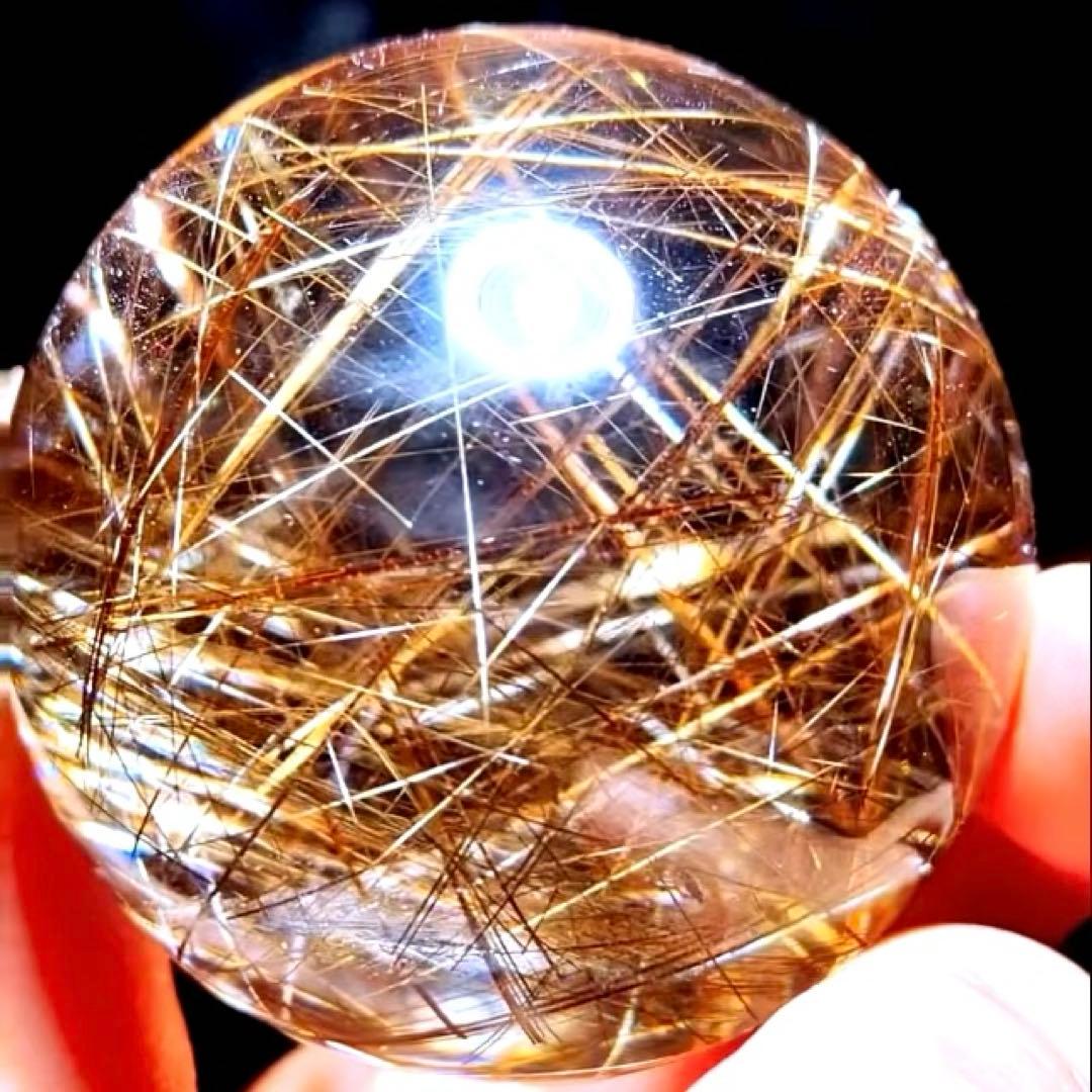 超絶綺麗✨53mm ゴールドルチルクォーツ　丸玉スフィア　金針水晶