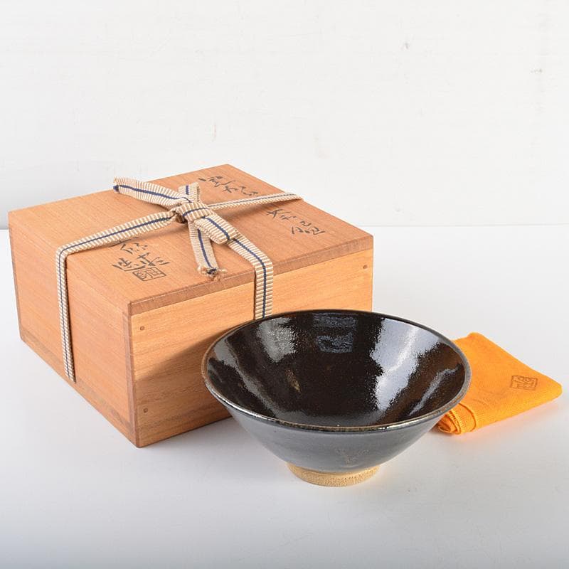 茶道具　人間国宝　加藤土師萌　黒唐津　茶碗　共布共箱　D　R6899