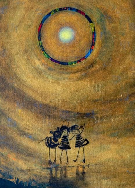 油絵 菅家令子 絵 絵画 インテリア F4-081014 可愛い子供たち 影遊び